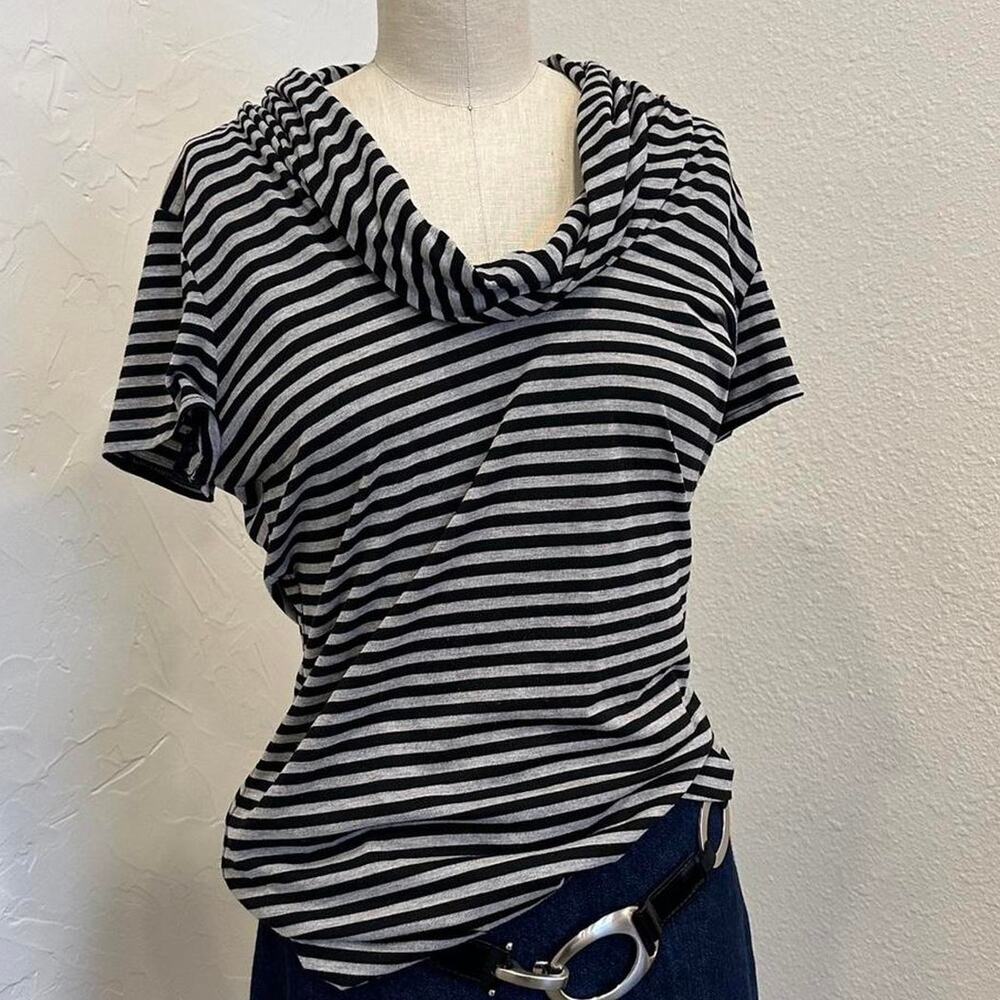 Degrees Women's Xl Black Gray Striped Cowl Neck Top